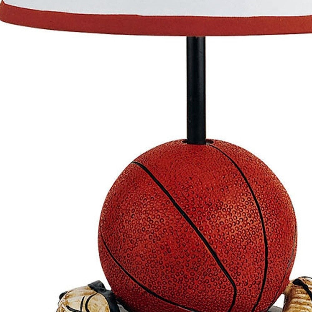 HomeRoots 15" Basketball Themed Table Lamp With White Shade and Orange Finish