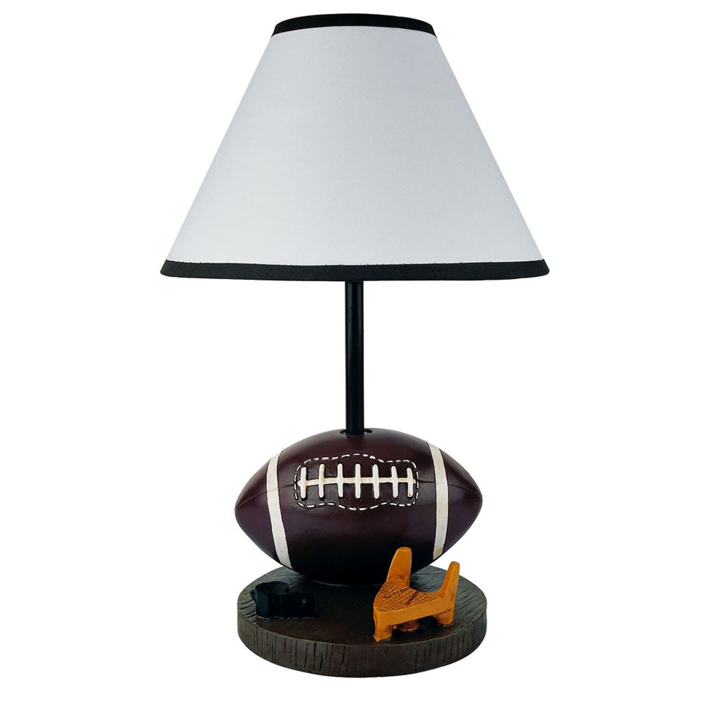 HomeRoots 15" Football Themed Table Lamp With White Shade and Brown Finish