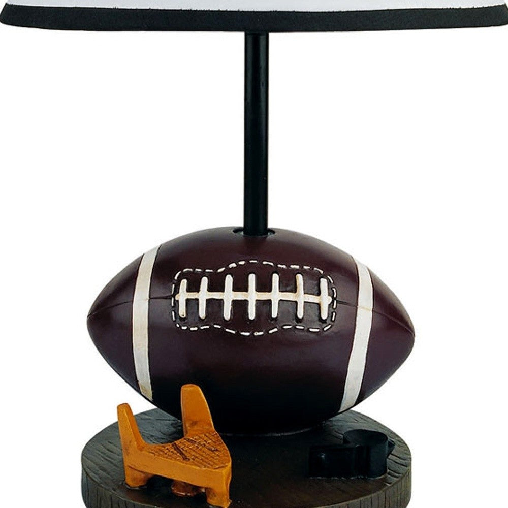 HomeRoots 15" Football Themed Table Lamp With White Shade and Brown Finish