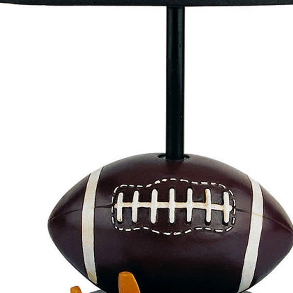 HomeRoots 15" Football Themed Table Lamp With White Shade and Brown Finish