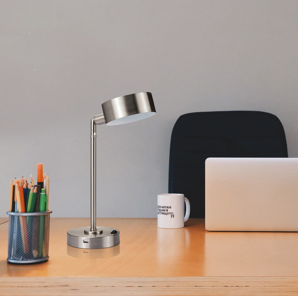 HomeRoots 15" LED Table Lamp With Shade in Silver Metal Finish