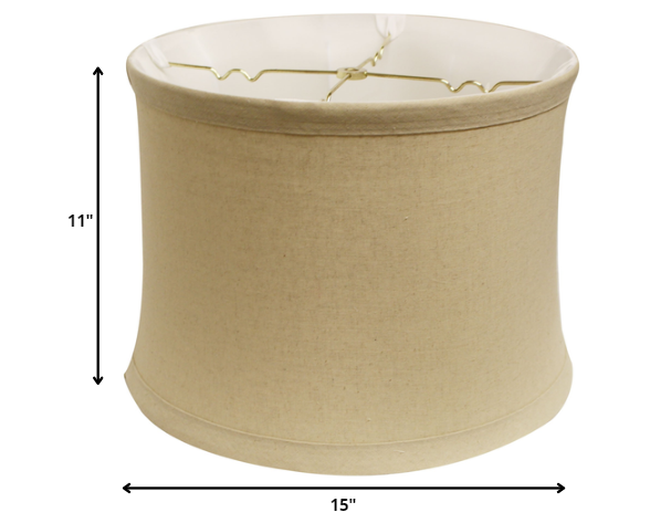 HomeRoots 15" Rosewood Drum Trimmed Linen Lampshade in Beige Finish