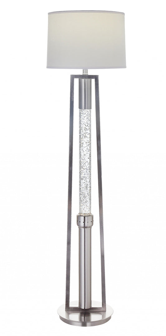 HomeRoots 15" X 15" X 58" Metal and Glass Led Shade Floor Lamp in Brushed Nickel Finish