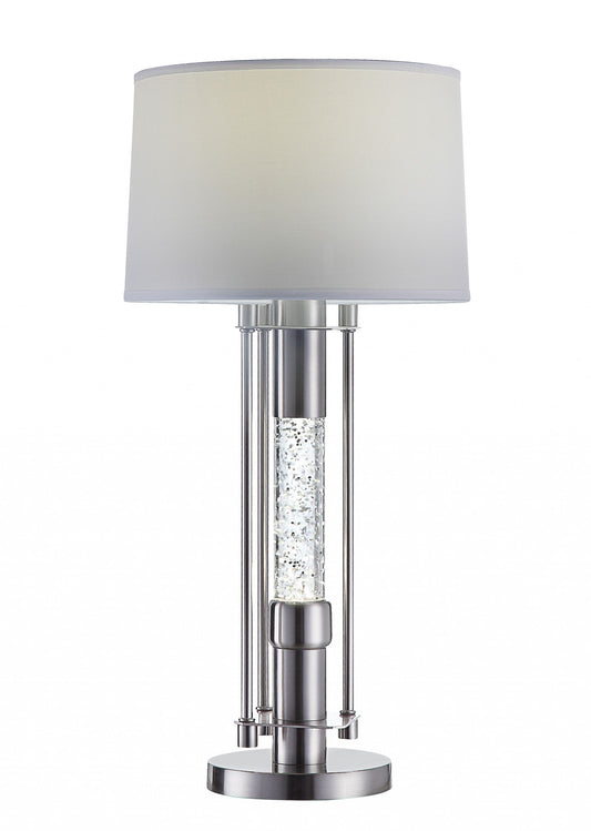 HomeRoots 15" x 15" x 32" Metal and Glass Led Shade Table Lamp in Brushed Nickel Finish
