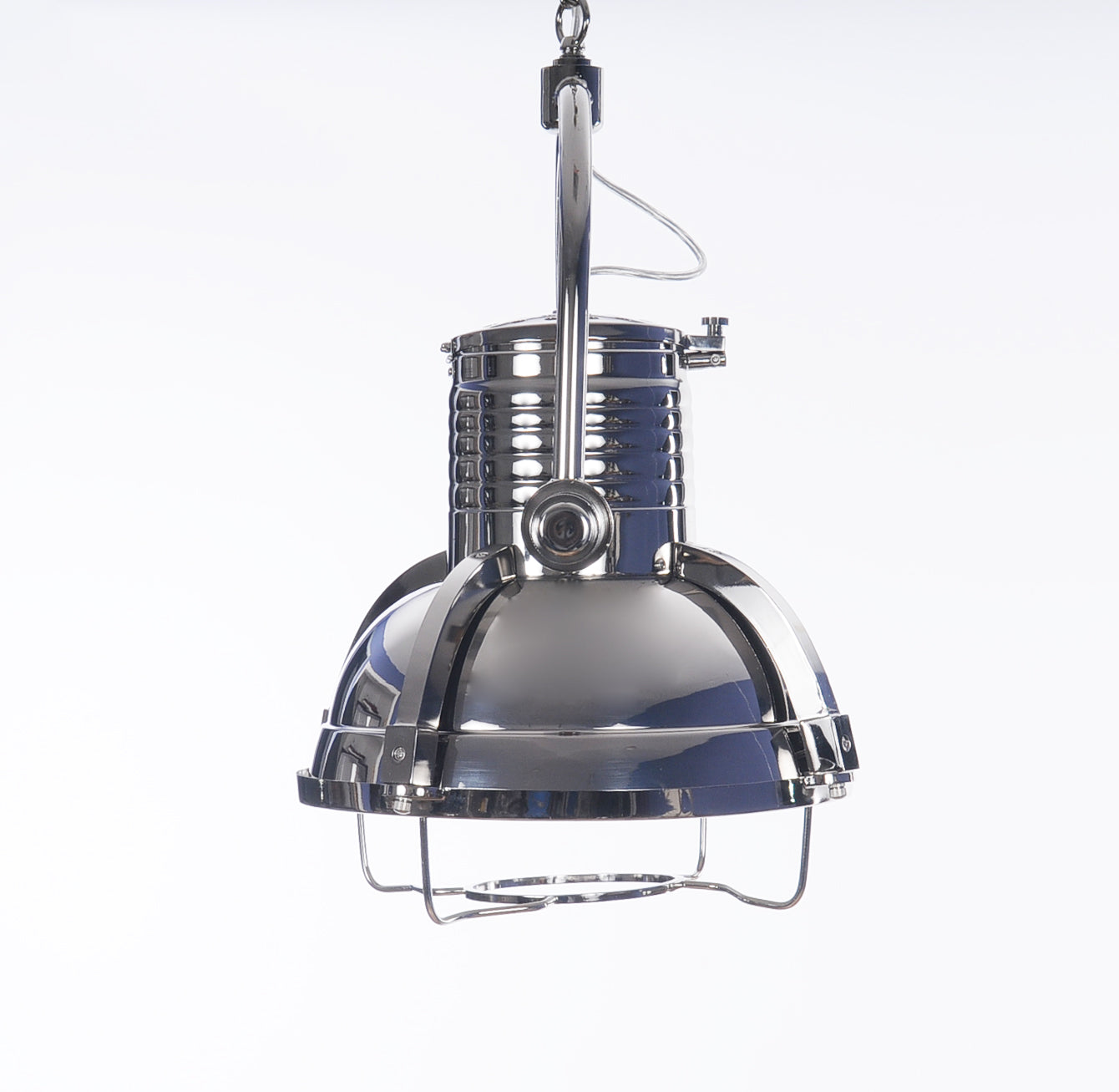 HomeRoots 15" x 15" x 66" Large Steel Pendant Lamp in Chrome Finish