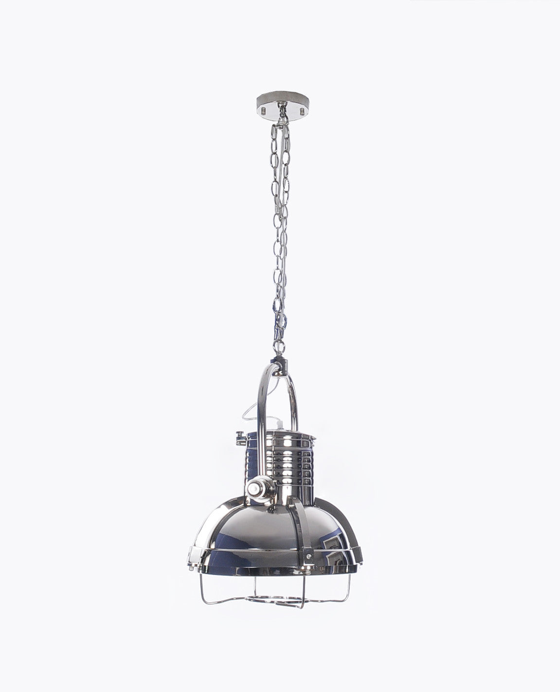 HomeRoots 15" x 15" x 66" Large Steel Pendant Lamp in Chrome Finish