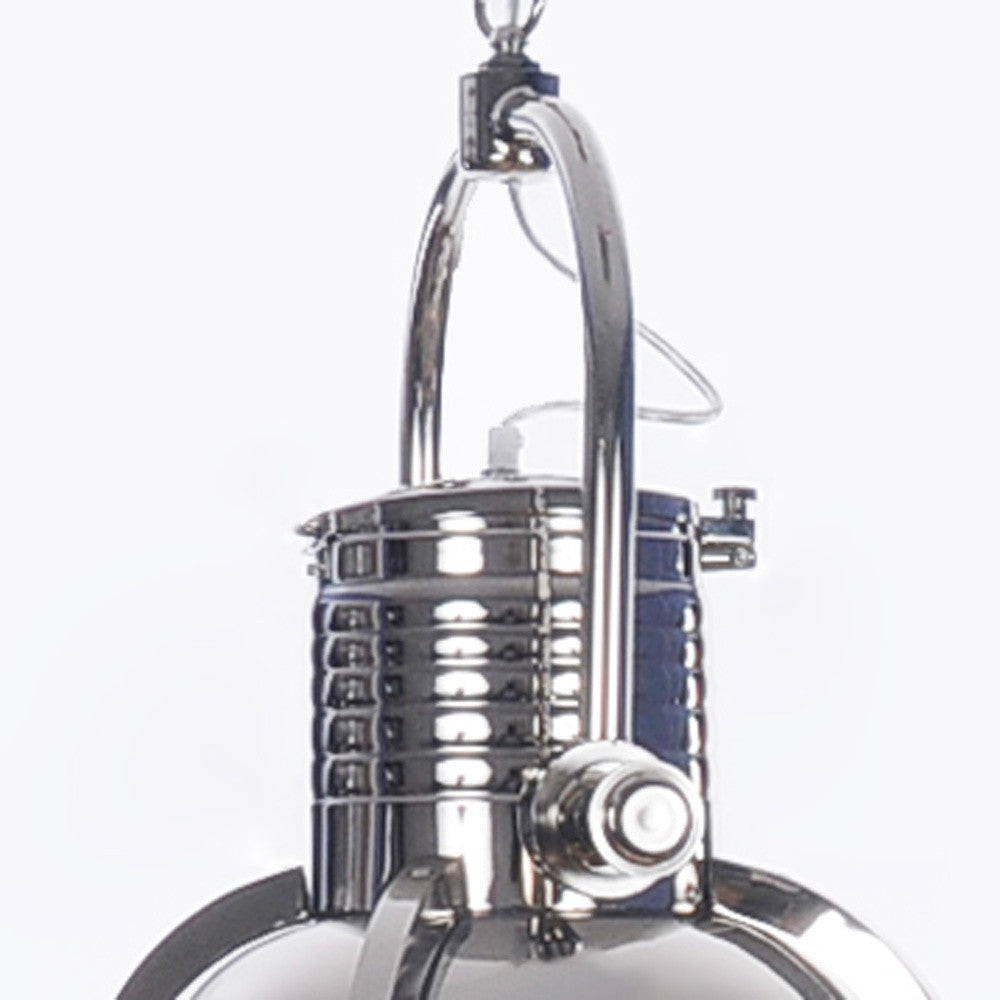 HomeRoots 15" x 15" x 66" Large Steel Pendant Lamp in Chrome Finish