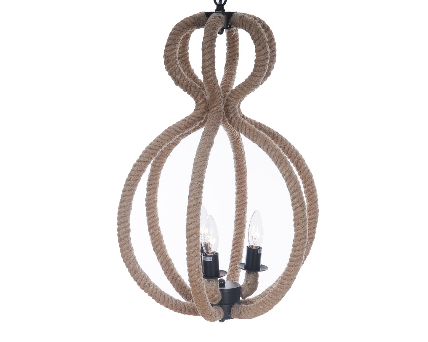 HomeRoots 15"x 15" x 47.5" 3 Lights Pendant Lamp With Rope Finish