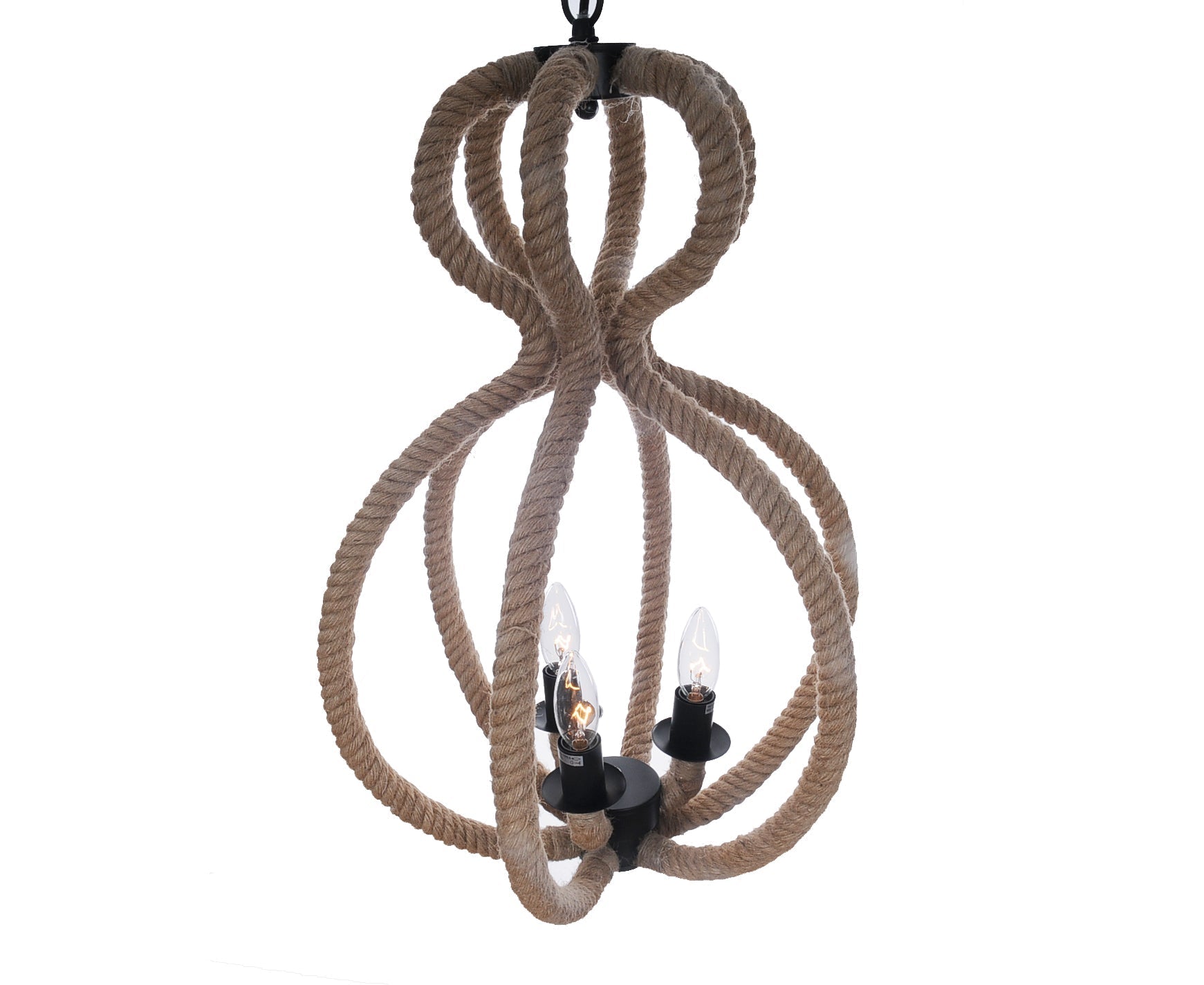 HomeRoots 15"x 15" x 47.5" 3 Lights Pendant Lamp With Rope Finish