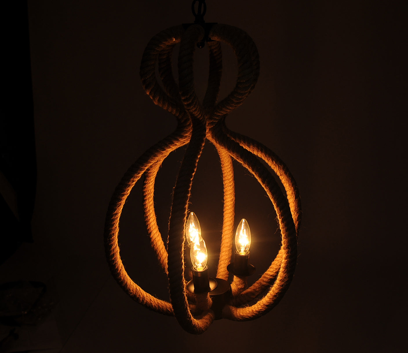 HomeRoots 15"x 15" x 47.5" 3 Lights Pendant Lamp With Rope Finish