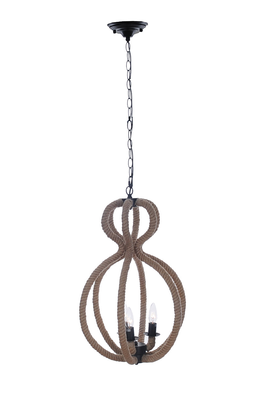 HomeRoots 15"x 15" x 47.5" 3 Lights Pendant Lamp With Rope Finish