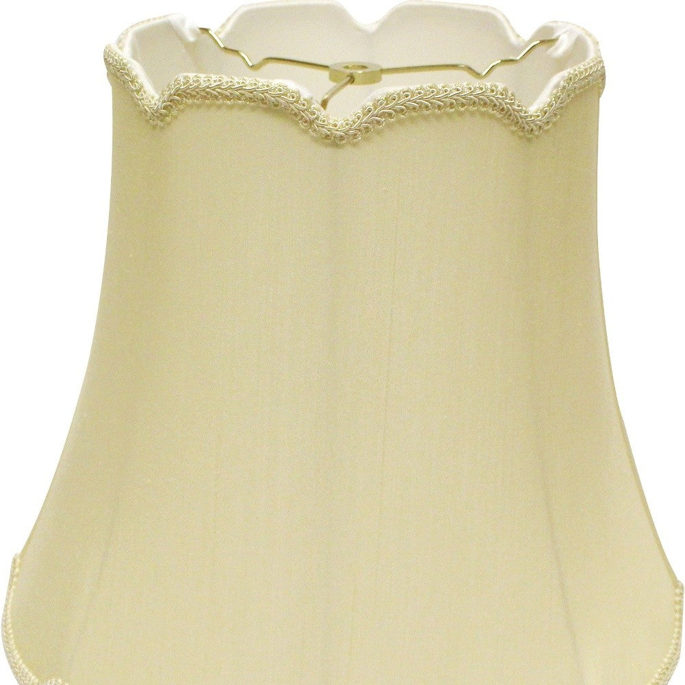 HomeRoots 16" Empire Slanted Cylinder Scroll Edge Silk Lampshade in Antique White Finish