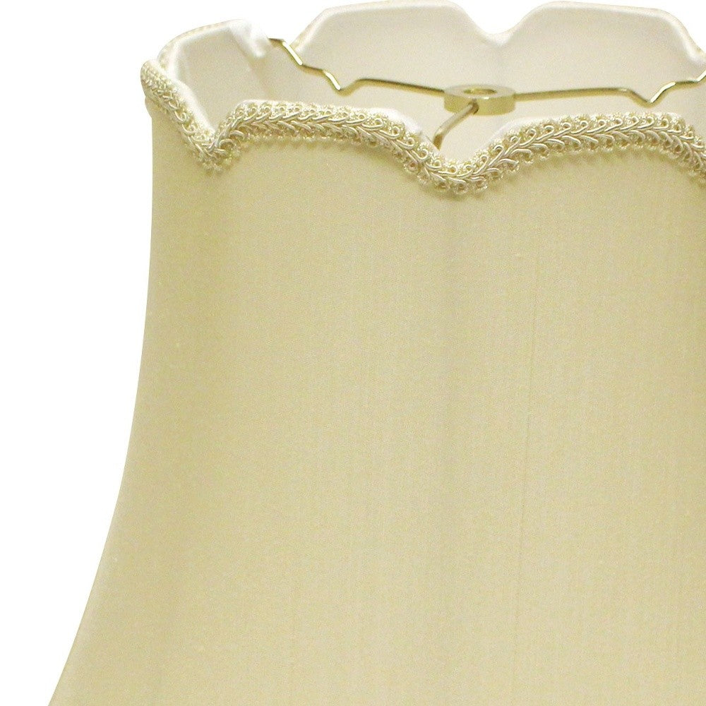 HomeRoots 16" Empire Slanted Cylinder Scroll Edge Silk Lampshade in Antique White Finish