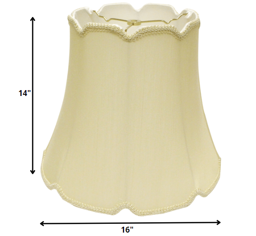HomeRoots 16" Empire Slanted Cylinder Scroll Edge Silk Lampshade in Antique White Finish