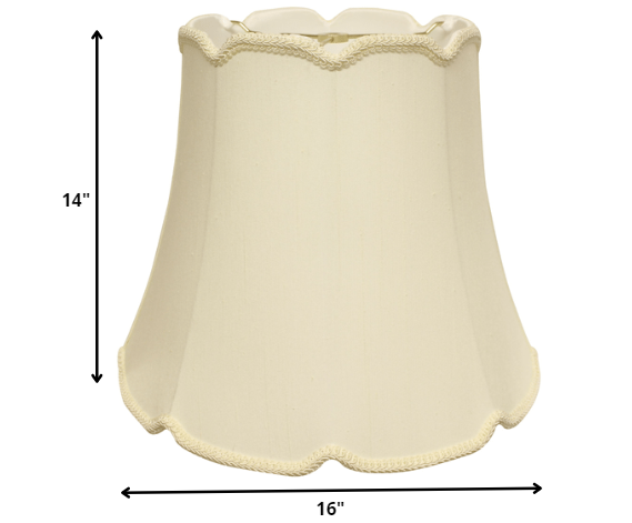 HomeRoots 16" Empire Slanted Cylinder Scroll Edge Silk Lampshade in Ivory Finish