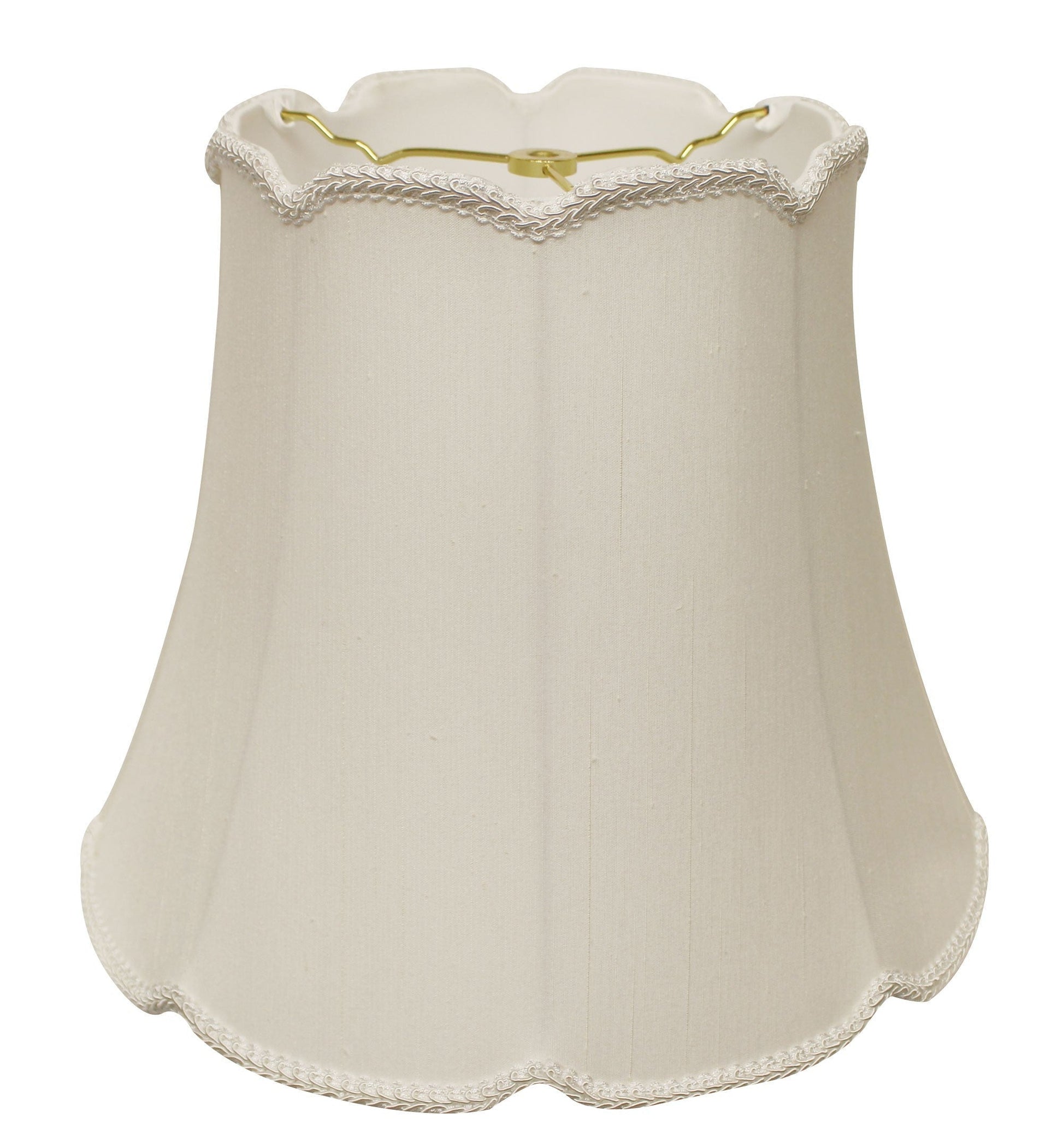 HomeRoots 16" Empire Slanted Cylinder Scroll Edge Silk Lampshade in White Finish