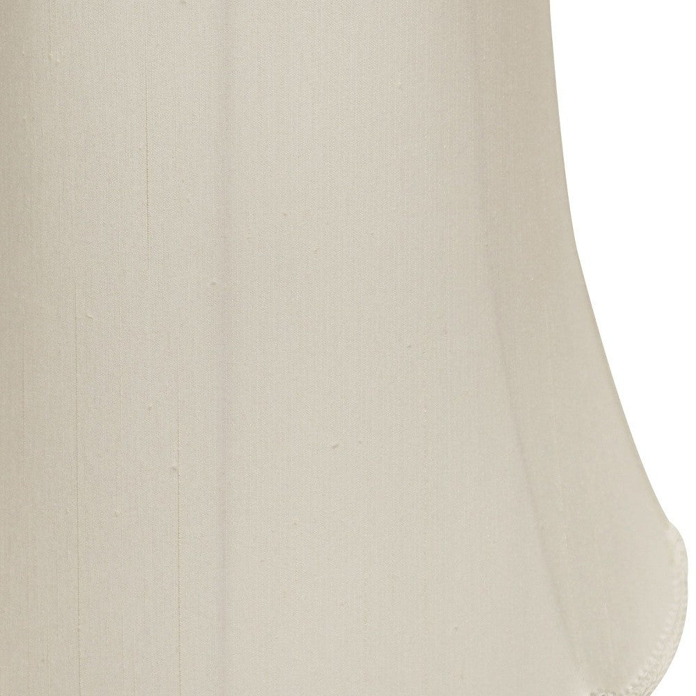 HomeRoots 16" Empire Slanted Cylinder Scroll Edge Silk Lampshade in White Finish