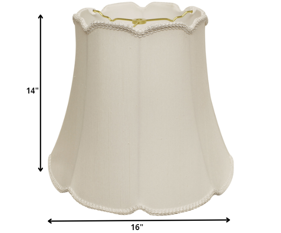 HomeRoots 16" Empire Slanted Cylinder Scroll Edge Silk Lampshade in White Finish