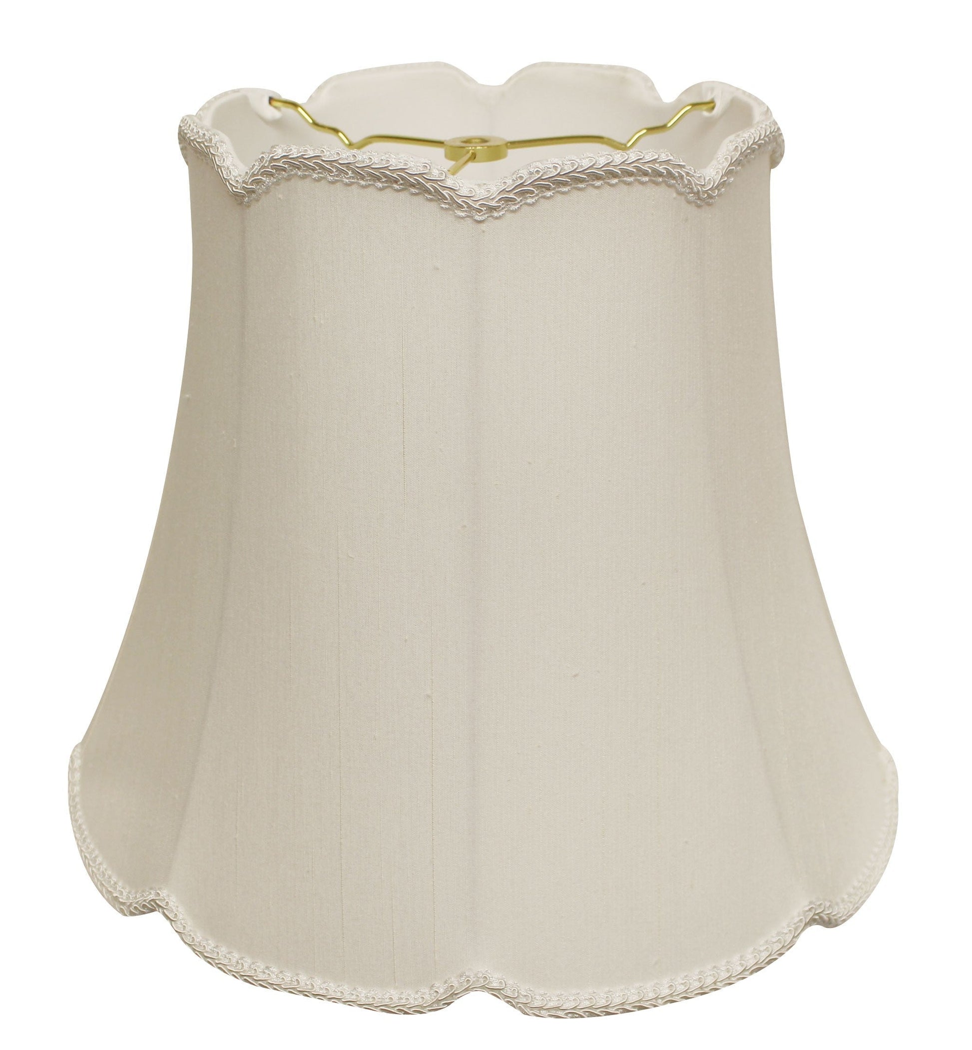 HomeRoots 16" Empire Slanted Cylinder Scroll Edge Silk Lampshade in White Finish