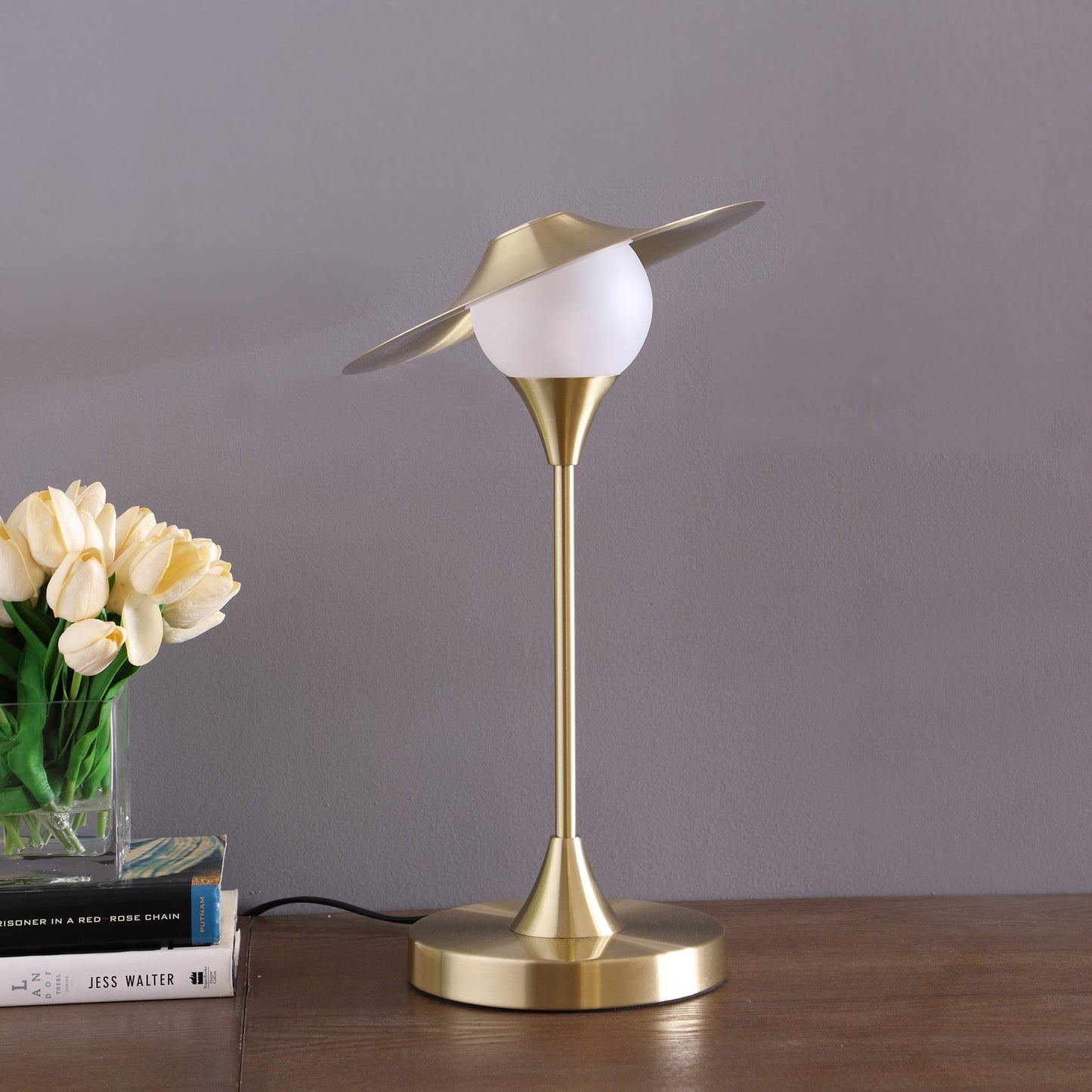 HomeRoots 16" Globe LED Table Lamp With Novelty Shade in Gold Finish