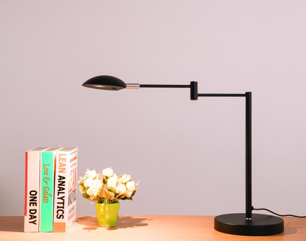 HomeRoots 16" Metal Desk Table Lamp With Dome Shade in Black Finish
