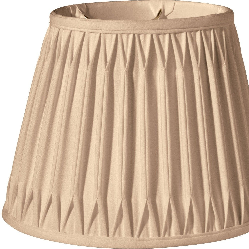 HomeRoots 16" Oval Smocked Pleat Paperback Shantung Lampshade in Vintage Gold Finish