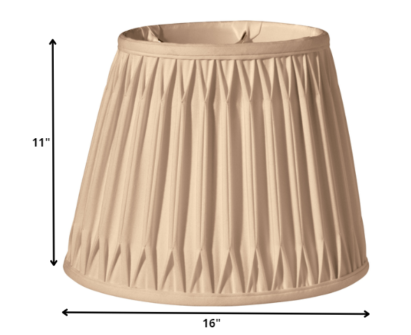 HomeRoots 16" Oval Smocked Pleat Paperback Shantung Lampshade in Vintage Gold Finish