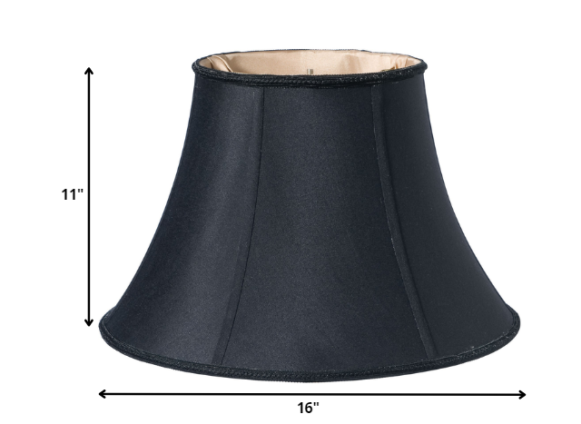 HomeRoots 16" Slanted Oval Paperback Shantung Lampshade in Black Finish With Bronze Lining