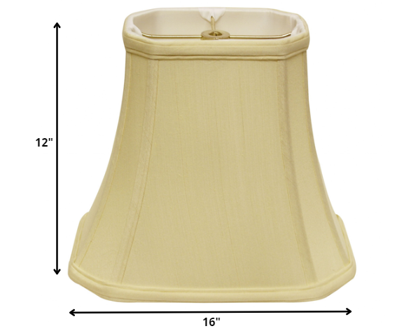 HomeRoots 16" Slanted Rectangle Bell Monay Shantung Lampshade in Antique White Finish