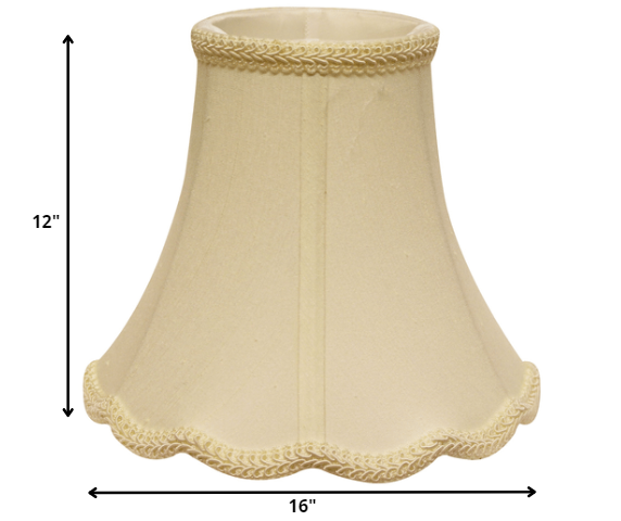 HomeRoots 16" Slanted Scallop Bell Monay Shantung Lampshade in Ivory Finish