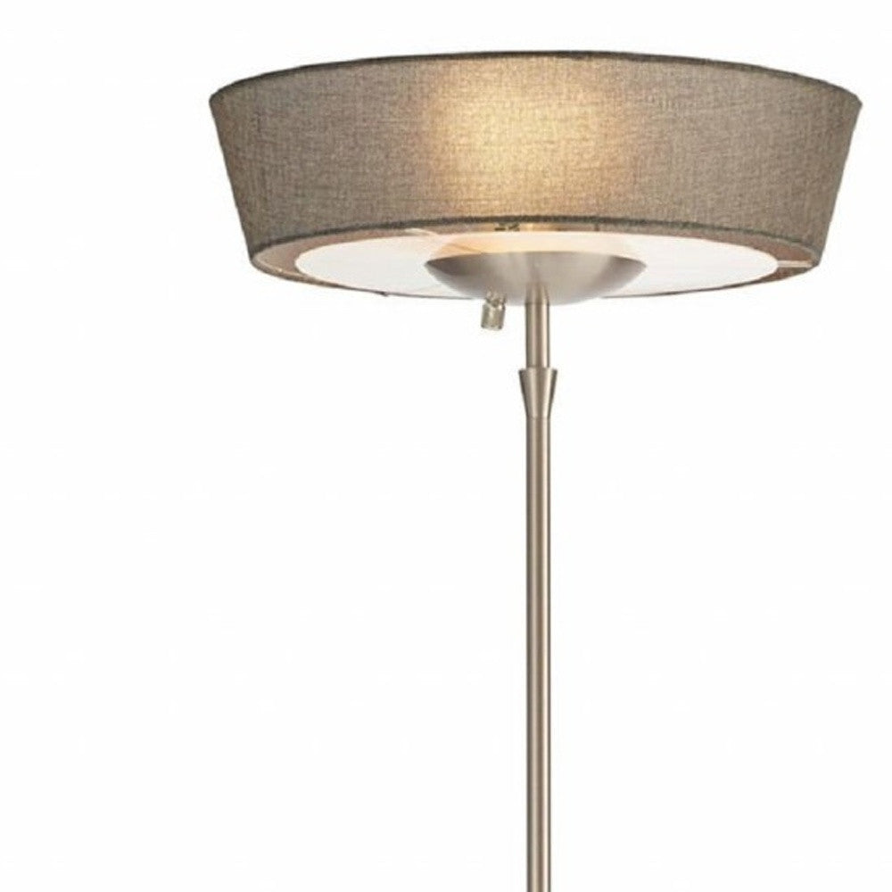 HomeRoots 16" x 16" x 71" Metal 300W Torchiere in Brushed Steel Finish