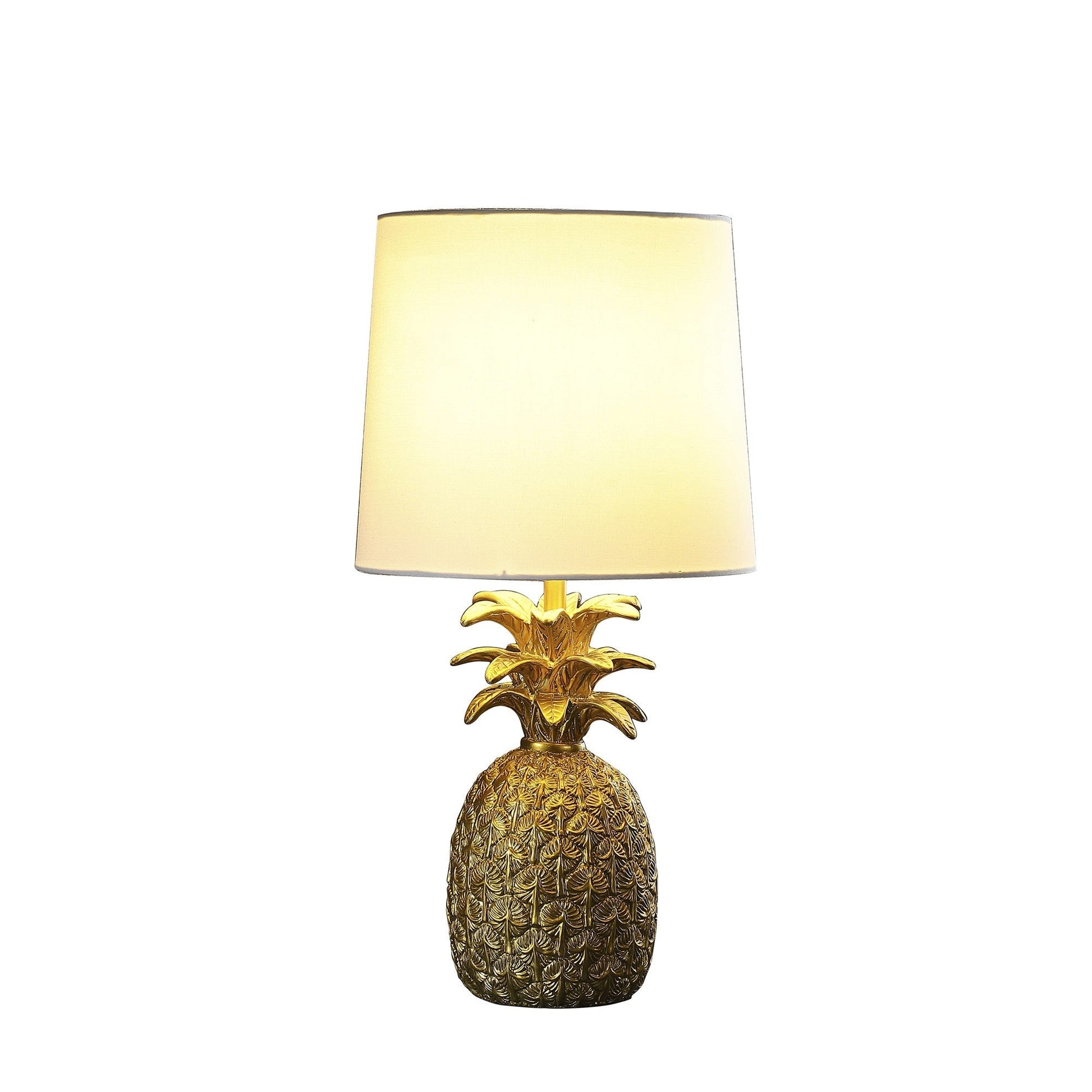 HomeRoots 17” Pineapple Table Lamp With White Empire Shade in Burnished Gold Finish
