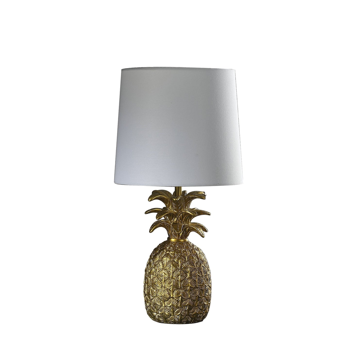 HomeRoots 17” Pineapple Table Lamp With White Empire Shade in Burnished Gold Finish
