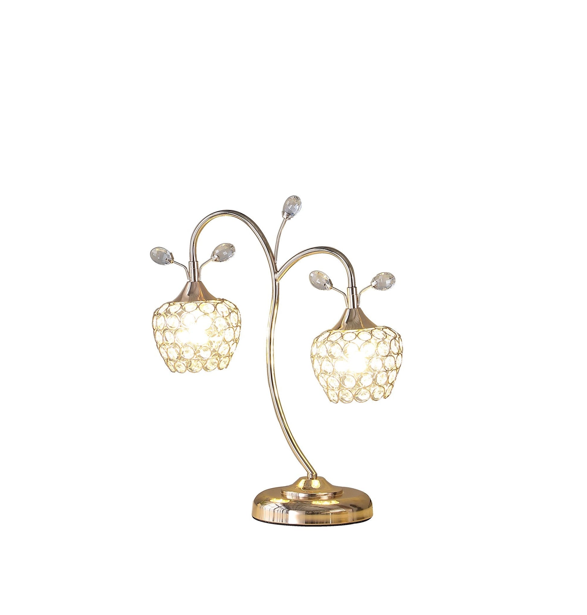 HomeRoots 17” Two Light Gold And Crystal Floral Metal Table Lamp