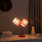 HomeRoots 17" Two Light Table Lamp With Red Abstract Drum Shade in Red Metal Finish