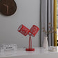 HomeRoots 17" Two Light Table Lamp With Red Abstract Drum Shade in Red Metal Finish