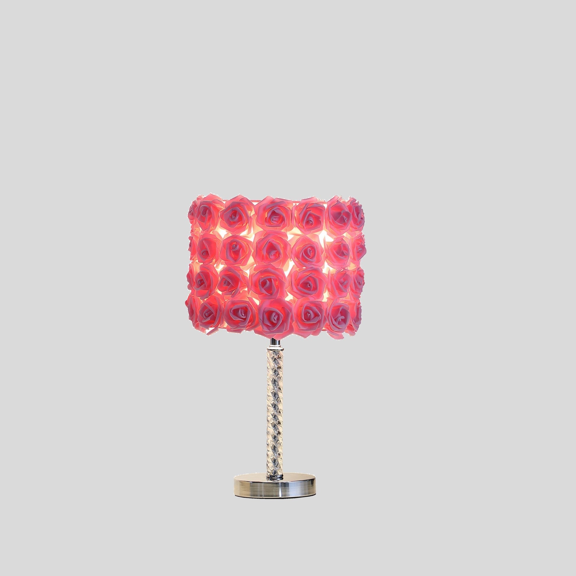 HomeRoots 18” Acrylic And Metal Table Lamp With Pink Roses Shade