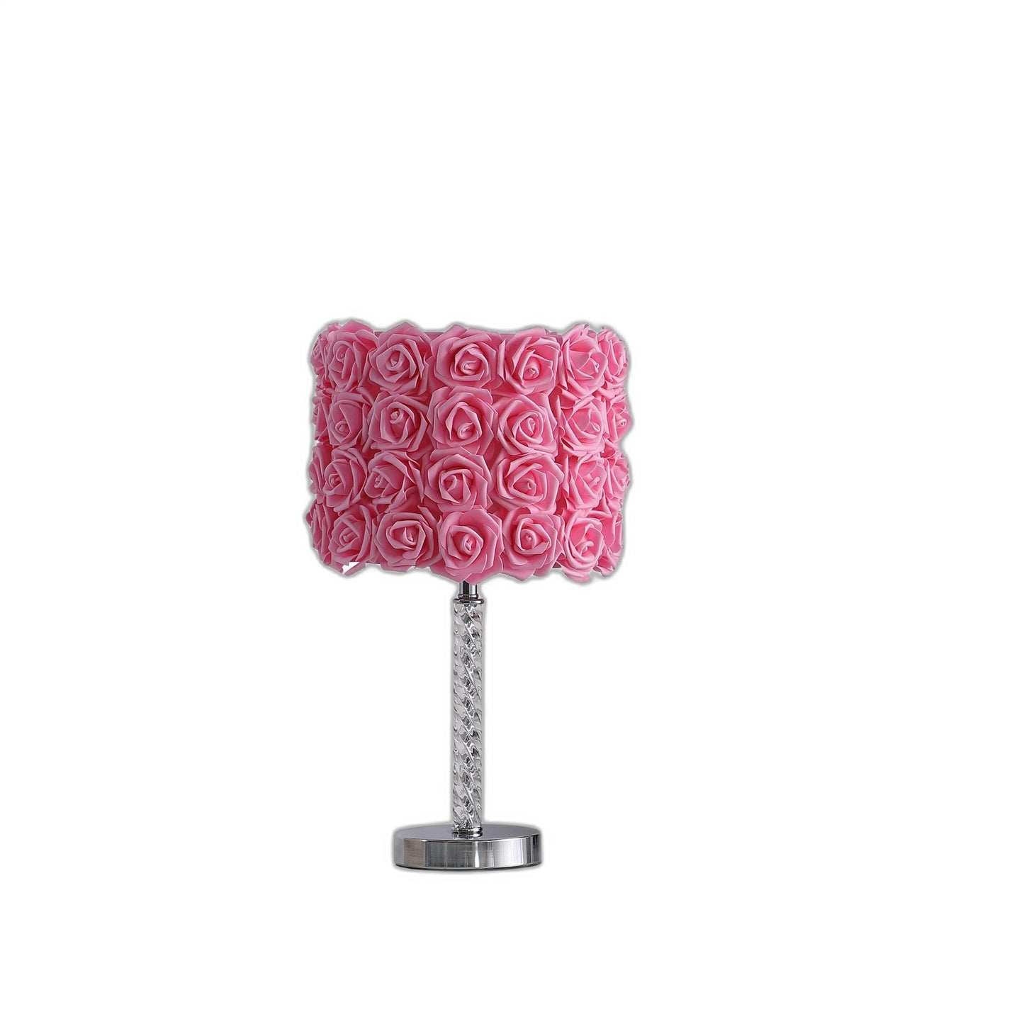 HomeRoots 18” Acrylic And Metal Table Lamp With Pink Roses Shade
