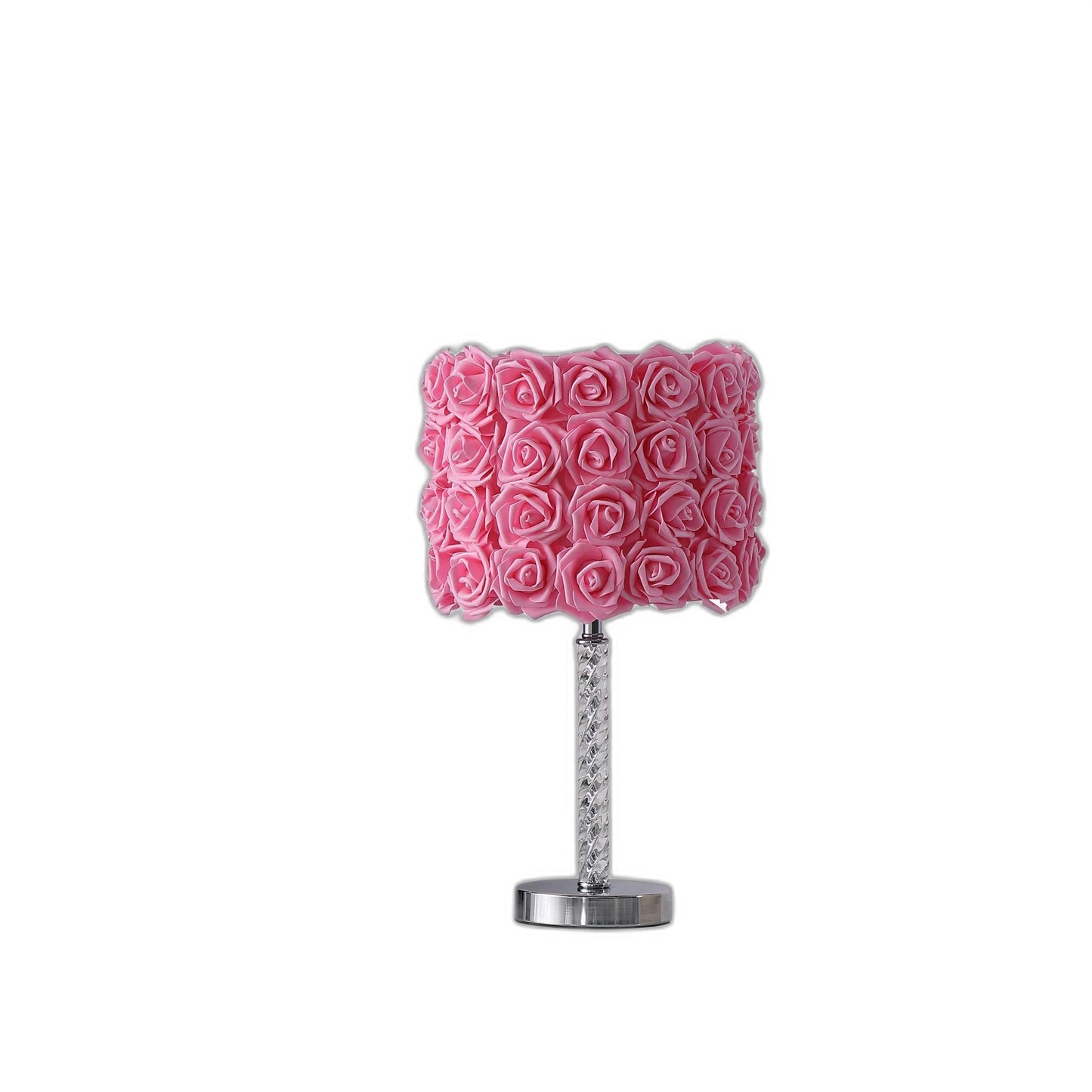 HomeRoots 18” Acrylic And Metal Table Lamp With Pink Roses Shade