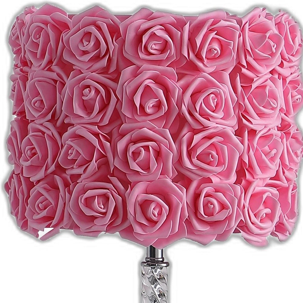 HomeRoots 18” Acrylic And Metal Table Lamp With Pink Roses Shade