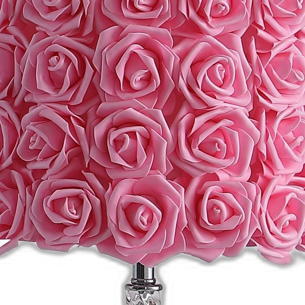 HomeRoots 18” Acrylic And Metal Table Lamp With Pink Roses Shade