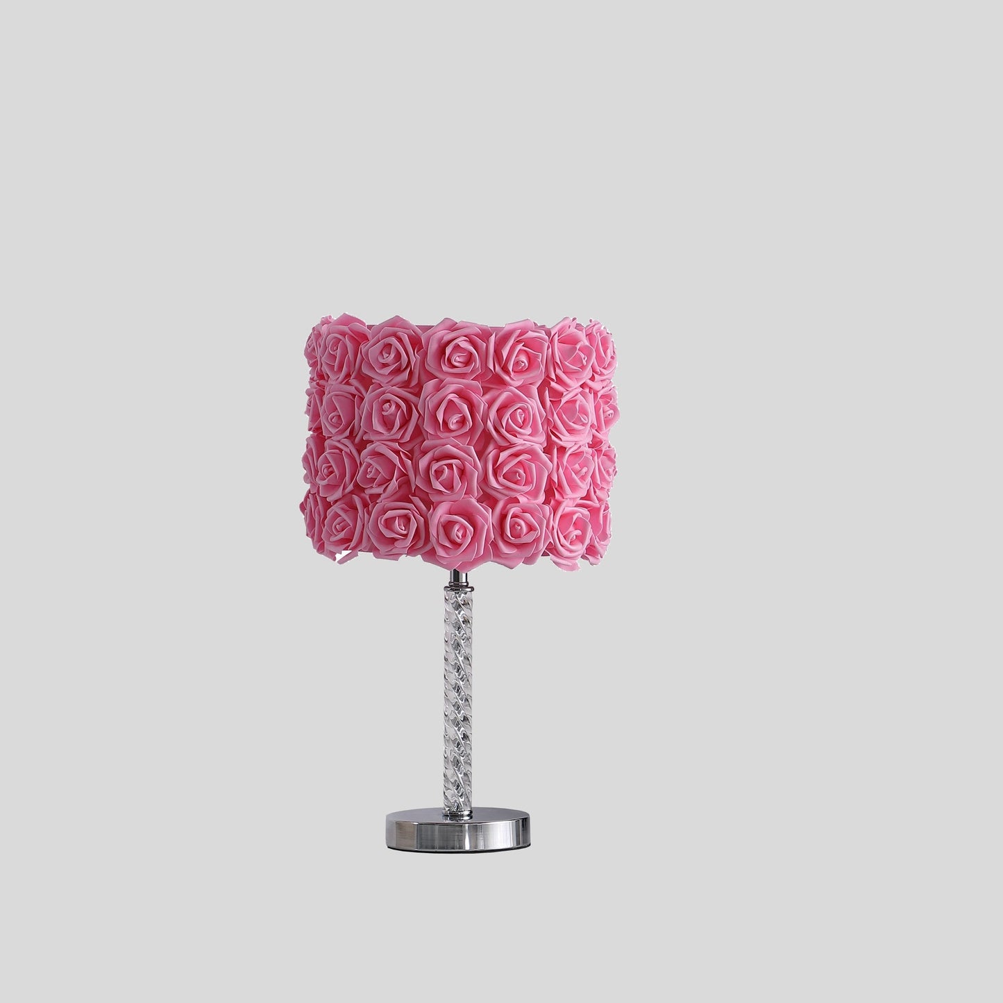 HomeRoots 18” Acrylic And Metal Table Lamp With Pink Roses Shade