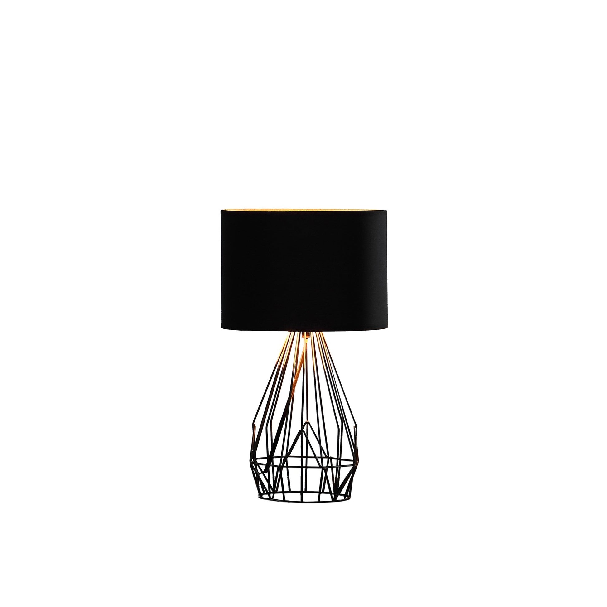 HomeRoots 18” Asymmetric Cage Metal Table Lamp in Black Finish