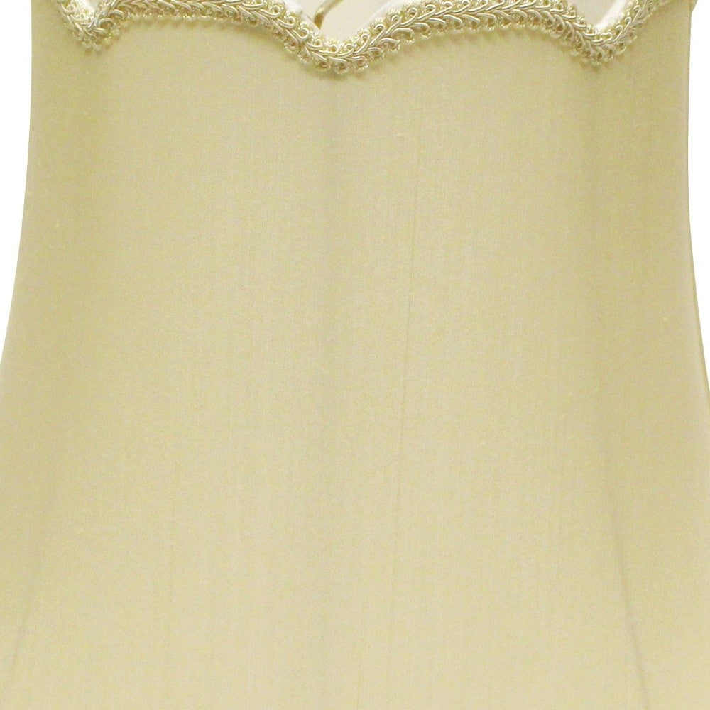 HomeRoots 18" Empire Slanted Cylinder Scroll Edge Silk Lampshade in Antique White Finish