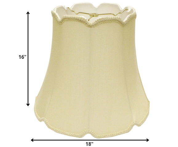 HomeRoots 18" Empire Slanted Cylinder Scroll Edge Silk Lampshade in Antique White Finish
