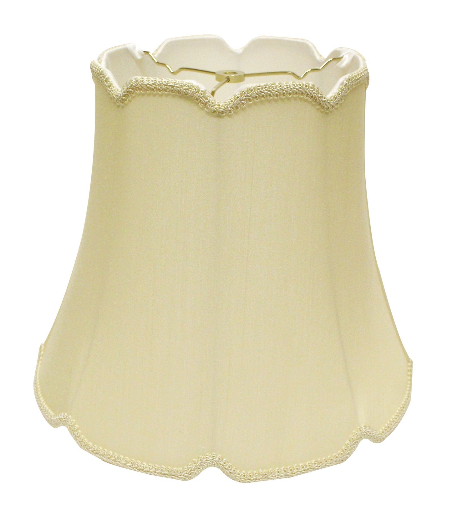HomeRoots 18" Empire Slanted Cylinder Scroll Edge Silk Lampshade in Antique White Finish