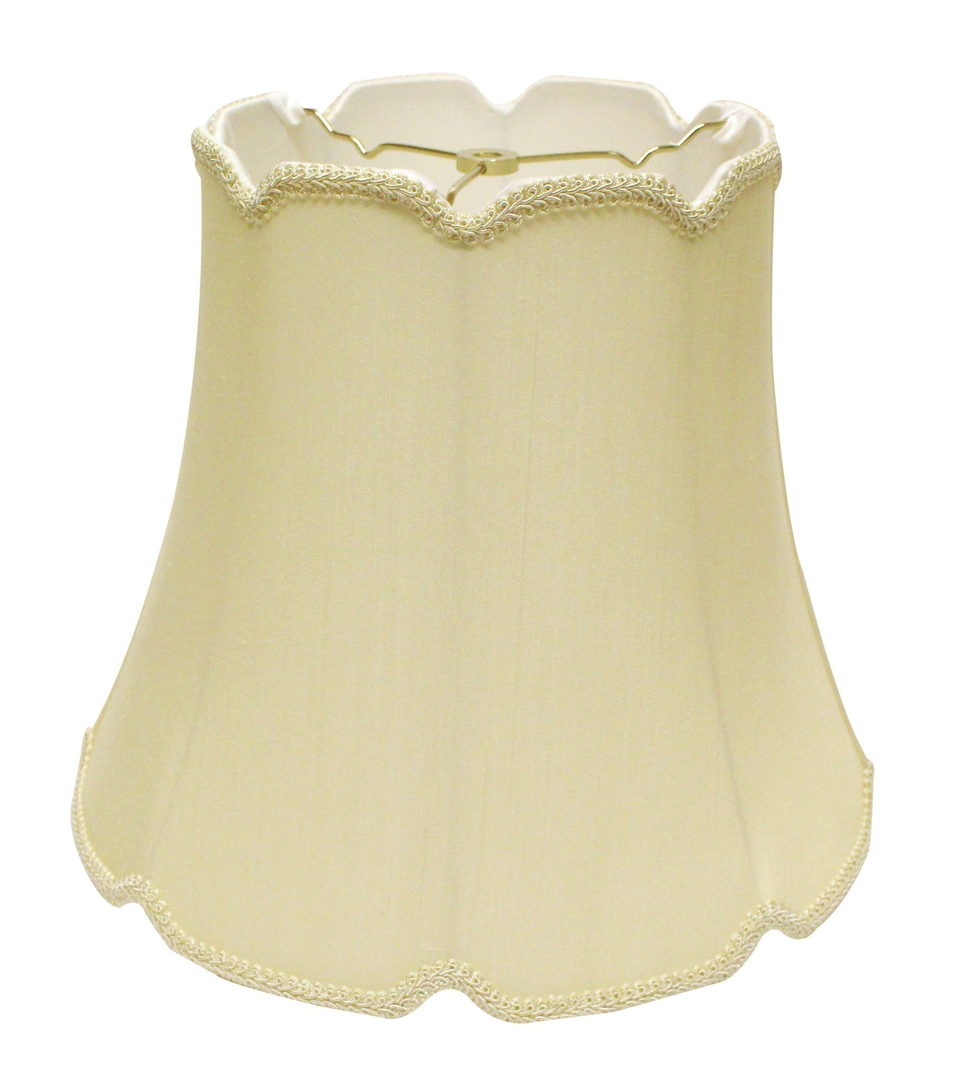 HomeRoots 18" Empire Slanted Cylinder Scroll Edge Silk Lampshade in Antique White Finish