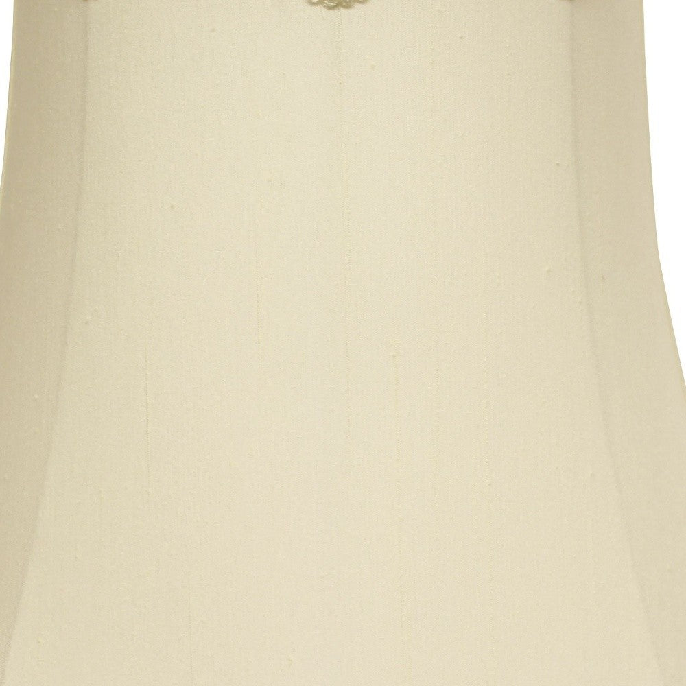 HomeRoots 18" Empire Slanted Cylinder Scroll Edge Silk Lampshade in Ivory Finish