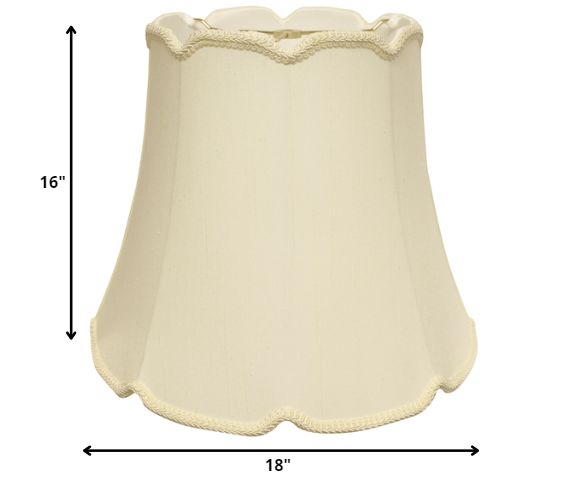 HomeRoots 18" Empire Slanted Cylinder Scroll Edge Silk Lampshade in Ivory Finish