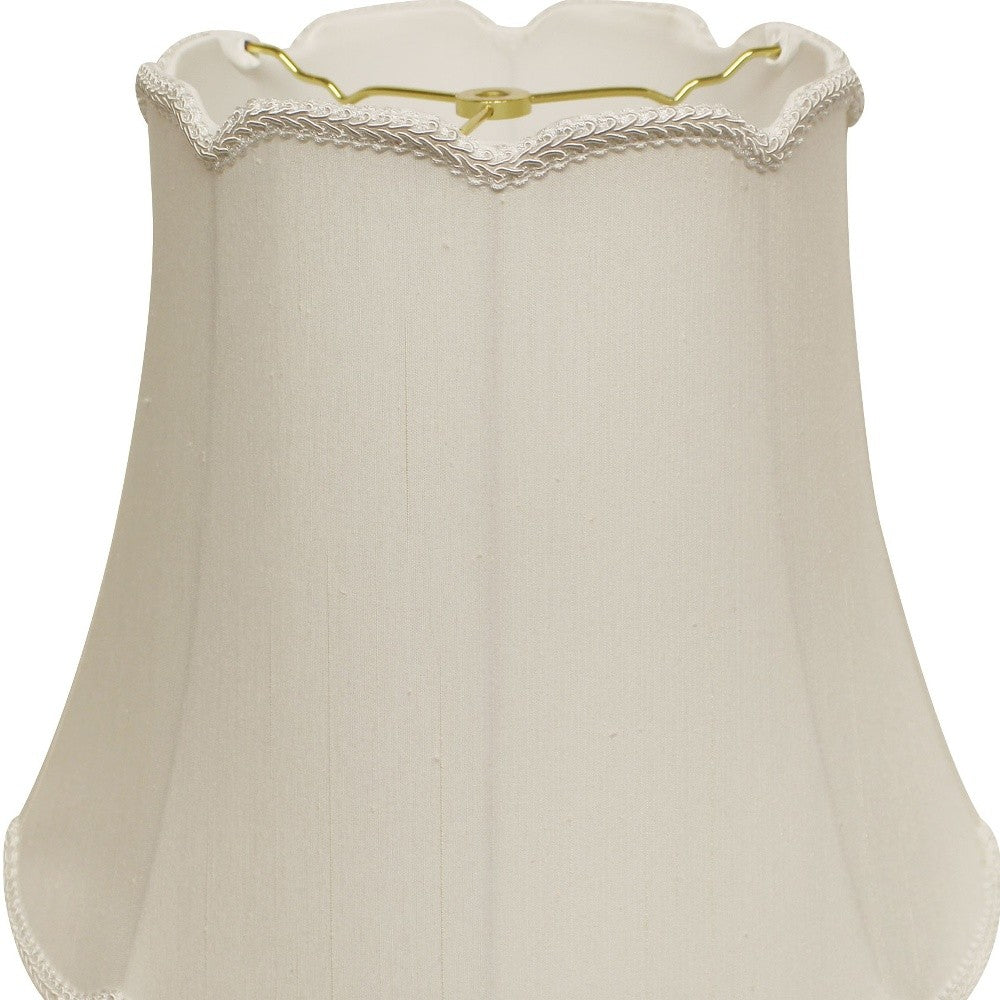 HomeRoots 18" Empire Slanted Cylinder Scroll Edge Silk Lampshade in White Finish